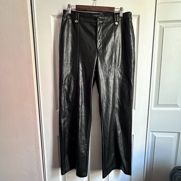 Marc New York by Andrew Marc Womens Sz 10 Black Faux Leather Pants Straight Leg - Picture 1 of 9